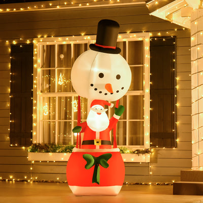 HOMCOM 8ft Christmas Inflatable Decoration with Santa Claus on Snowman Hot Air Balloon, Blow Up Xmas Decor for Outdoor Indoor with LED Lights 