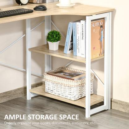 HOMCOM Folding Desk, L Shaped Desk, Corner Computer Desk with 2-Tier Storage Shelf for Home Office, Study Room, Workstation, Easy Assembly, 120 x 72.5 x 76.5cm, Oak Tone 