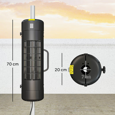Outsunny Electric Umbrella Parasol Mounted Patio Heater for 25-70 mm Poles, 2000 W Outdoor Garden Heater with 2 Heat Setting, 6 ㎡ Coverage, Tip-Over Protection, Black 