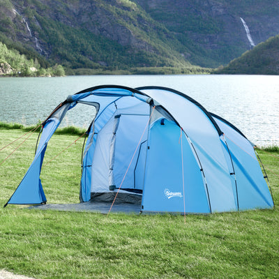 Outsunny 2 Room Tent with Vestibule, Weather-Resistant Camping Tent with Air Vents for Fishing Hiking, Sky Blue 