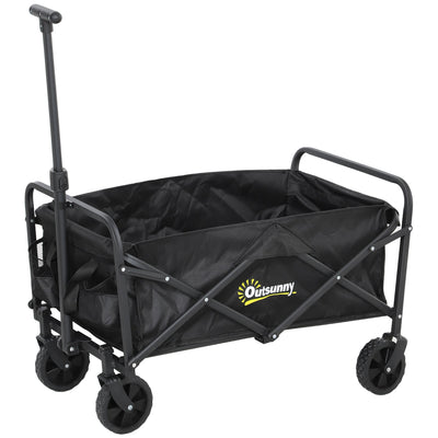 Outsunny 62L Festival Trolley on Wheels, Garden Folding Trolley Cart, 120kg Heavy Duty Collapsible Folding Wagon with Adjustable Handle and Carrying Bag for Beach, Camping, Festival, Black 