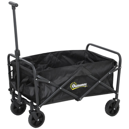 Outsunny 62L Festival Trolley on Wheels, Garden Folding Trolley Cart, 120kg Heavy Duty Collapsible Folding Wagon with Adjustable Handle and Carrying Bag for Beach, Camping, Festival, Black 