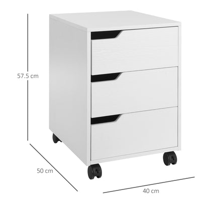 HOMCOM 3 Drawer Mobile File Cabinet, Vertical Filing Cabinet with Wheels for Home Office, White 