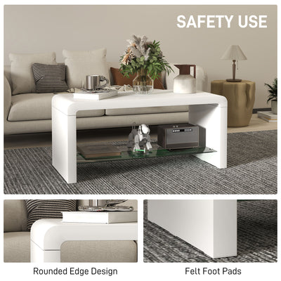 HOMCOM Curved Two-Tier Coffee Table - High Gloss White 