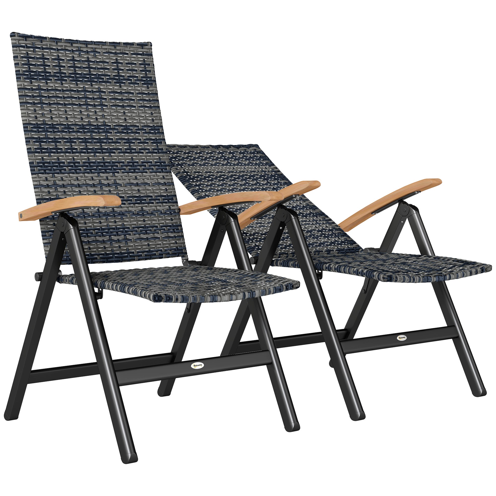 Outsunny 2 Pieces Outdoor Foldable Dining Chair with Armrests, High Backrest, for Garden, Camping, Balcony, Mixed-grey 