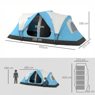 Outsunny Camping Tent for 6-8 Man with 2000mm Waterproof Rainfly and Carry Bag for Fishing Hiking Festival, Sky Blue 