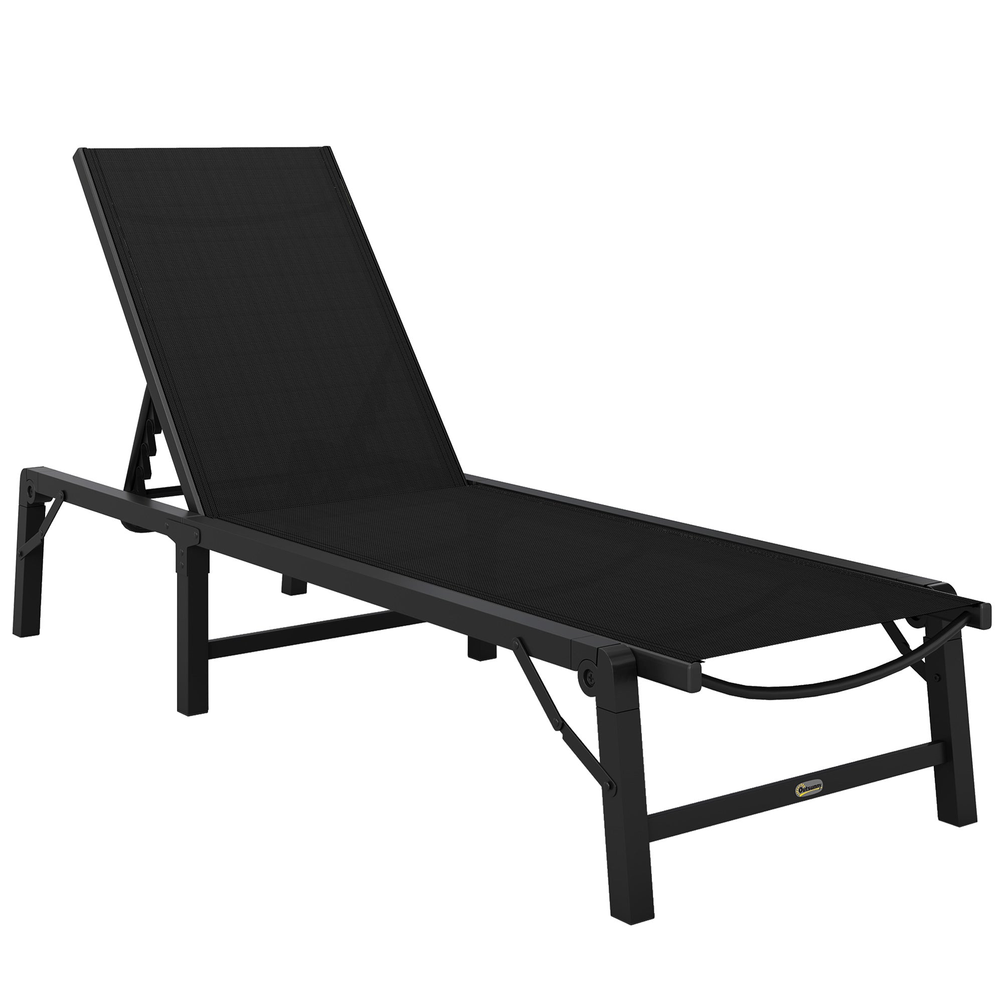 Outsunny Folding Sun Lounger, 5-Position Adjustable Garden Chaise Lounge Sunbed, Steel Frame Reclining Chair for Beach, Porch, Patio, Camping, Black 