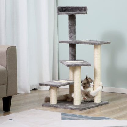 PawHut 100 cm Cat Tree for Indoor Cats Kitten Scratch Scratching Post Climbing Tower Activity Centre Grey 