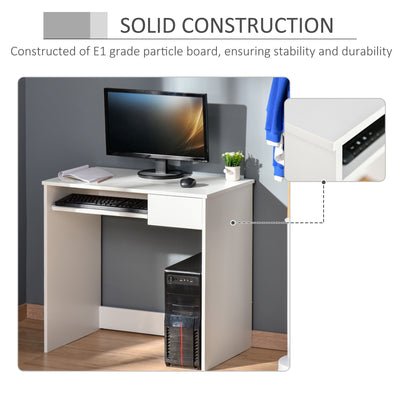 HOMCOM Compact Computer Desk with Keyboard Tray, Home Office Desk with Drawer for Bedroom Study, White 
