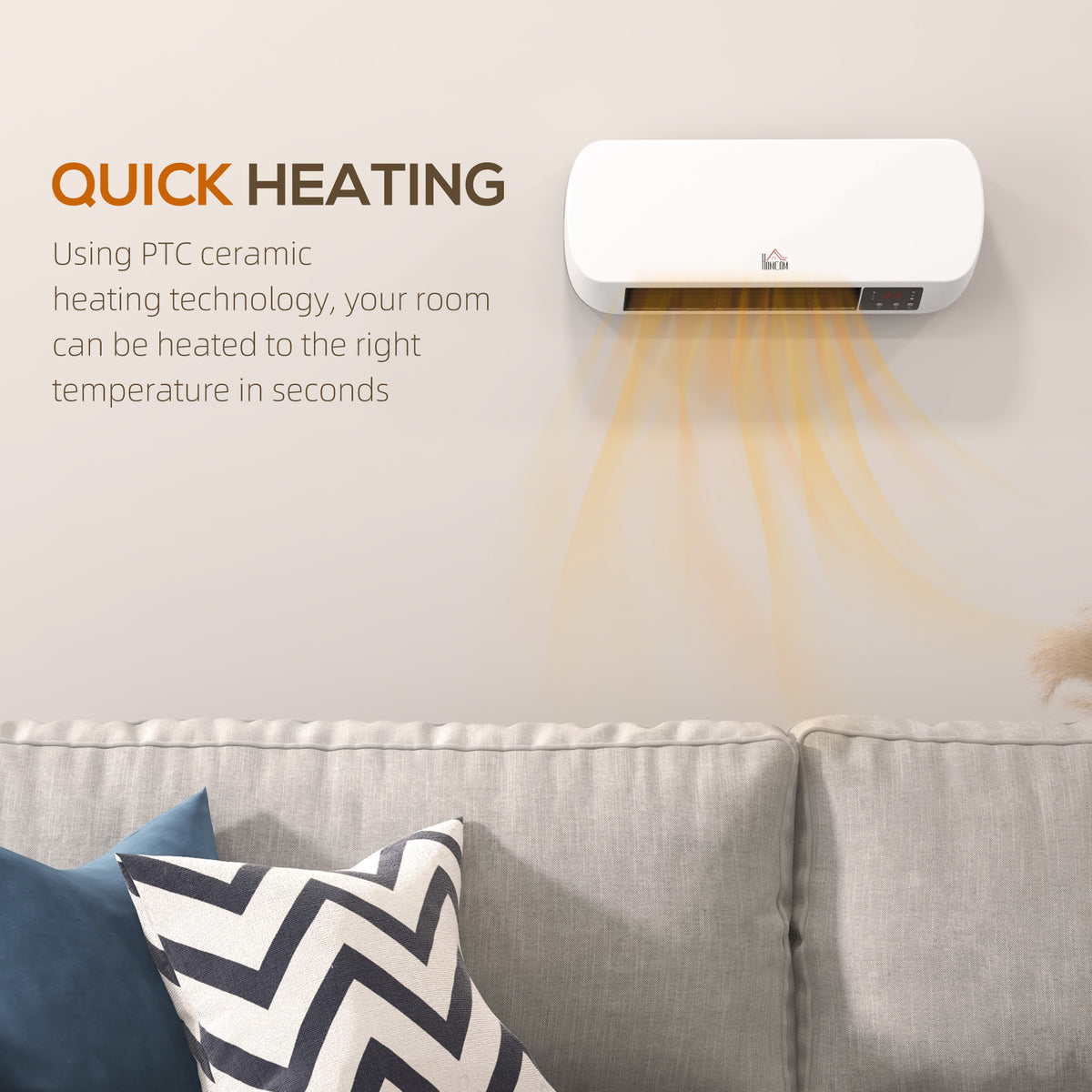 HOMCOM 2000W PTC On-Wall Heater, 10-49°C Temperature - White