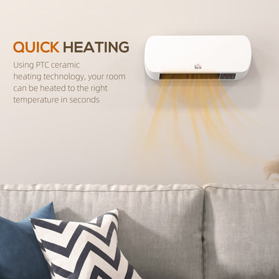 HOMCOM 2000W PTC On-Wall Heater, 10-49°C Temperature - White