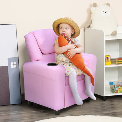 HOMCOM Kids Recliner Chair, PU Leather with Adjustable Backrest, Footrest, Padded Headrest, Pink 