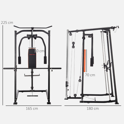 SPORTNOW 3 In 1 Smith Machine with Dual Cable Pulley System, Chest Press Station, 17-Level Squat Rack and Barbell Bar 
