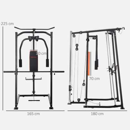 SPORTNOW 3 In 1 Smith Machine with Dual Cable Pulley System, Chest Press Station, 17-Level Squat Rack and Barbell Bar 