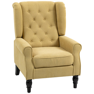 HOMCOM Wingback Accent Chair, Retro Upholstered Button Tufted Occasional Chair for Living Room and Bedroom, Yellow 