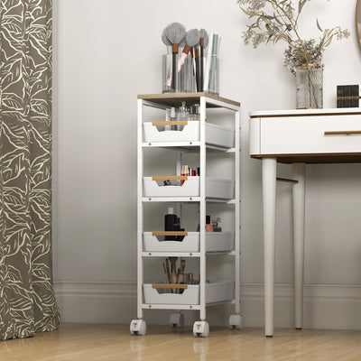 HOMCOM 5-Tier Storage Trolley on Wheels - White 
