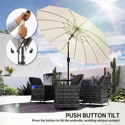 Outsunny 2 m Shanghai Garden Parasol Umbrella with 16 Fibreglass Ribs, Outdoor Parasol Sun Shade with Crank & Tilt, Cream White 