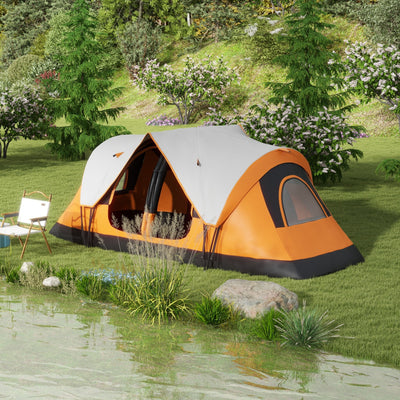 Outsunny Six-Man Tent, with Two Rooms, Small Rainfly and Accessories - Orange 