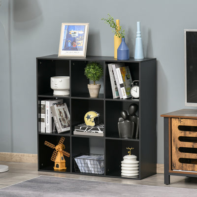 HOMCOM 3-tier 9 Cubes Storage Unit Particle Board Cabinet Bookcase Organiser Home Office Shelves Black 