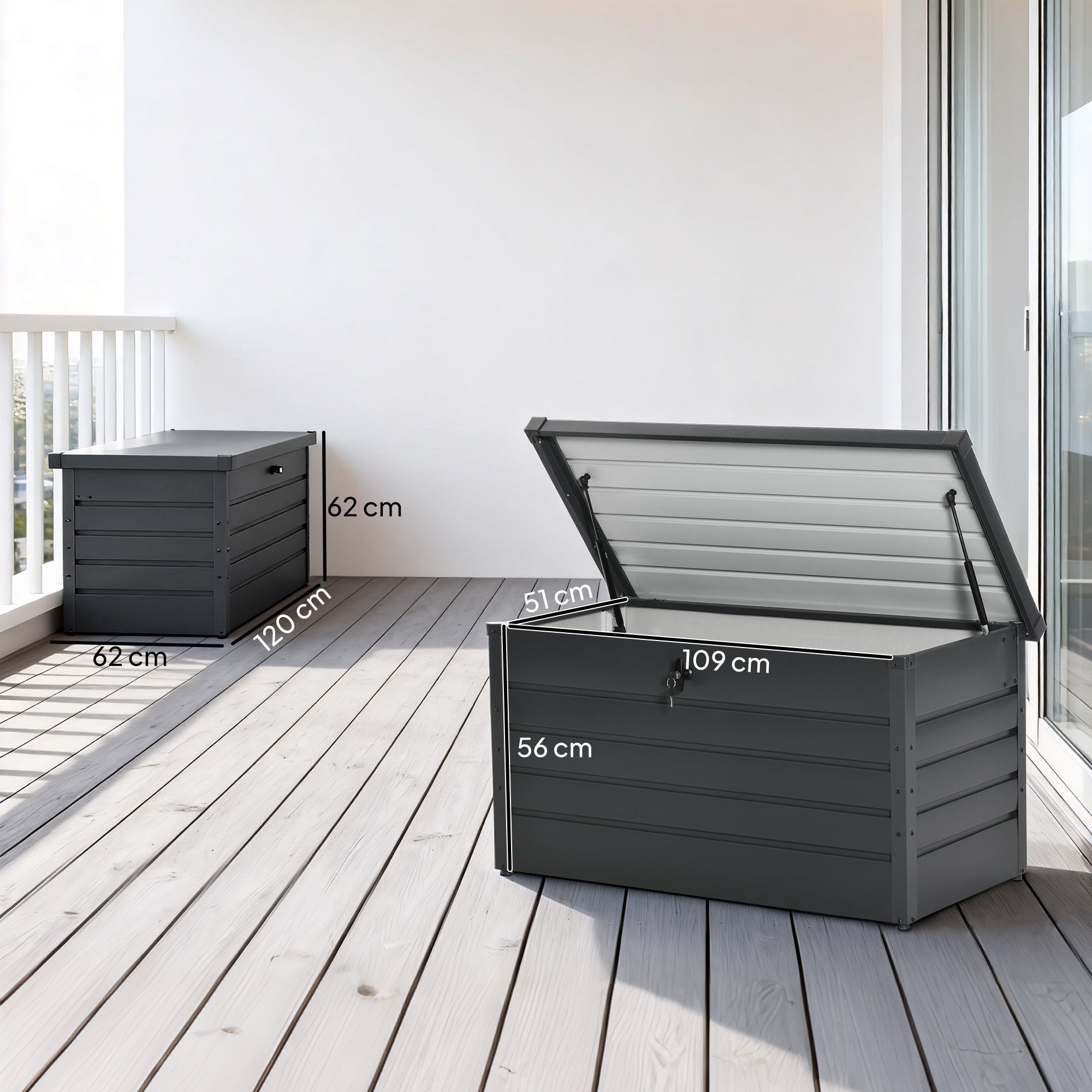 Outsunny 311L Galvanised Steel Garden Storage Box - Dark Grey 