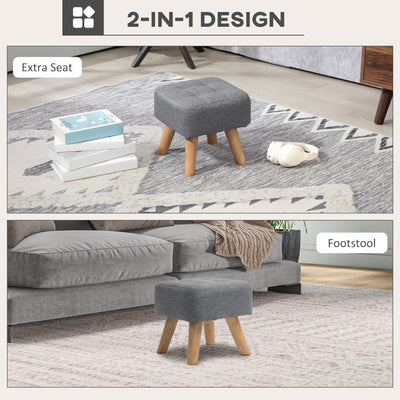 HOMCOM Linen-Look Square Padded Footstool - Grey 