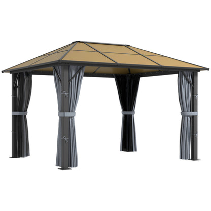 Outsunny 3 x 3.6m Garden Aluminium Gazebo Hardtop Roof Canopy Marquee Party Tent Patio with Mesh Curtains & Side Walls - Grey 