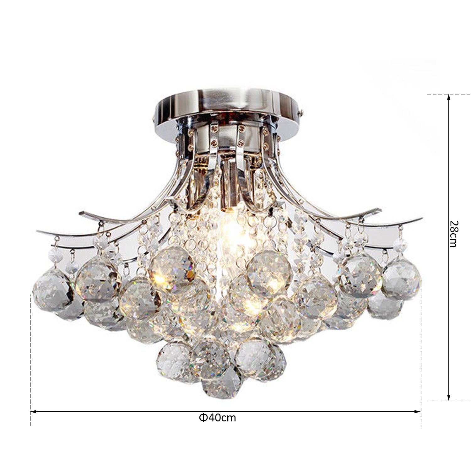 HOMCOM Crystal Chandeliers, K9 Droplets Ceiling Light with 3 E14 Bulb Base, Pendant Lights for Living Room, Bedroom, Dining Room, Hallway, Kitchen 