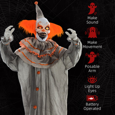 HOMCOM 6' Orange Clown Halloween Animatronic, with Glowing Eyes 