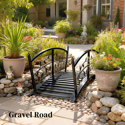 Outsunny 1.2M Metal Garden Bridge with Safety Railings, Outdoor Pond Bridge, Arch Decorative Footbridge for Creek Stream 