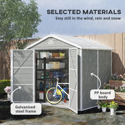 Outsunny 7.9ft x 6.2ft Aluminium Frame and Plastic Wall Shed, with Foundation - Light Grey 
