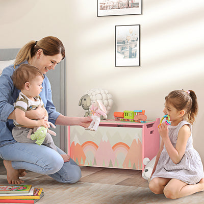 ZONEKIZ Toy Box, Kids Storage Chest, with Lid, Safety Hinge - Pink 