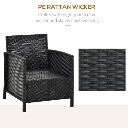 Outsunny 2-Seater PE Rattan Side Table & Armchair Bistro Set Jack and Jill Seat w/ Pillows Black 