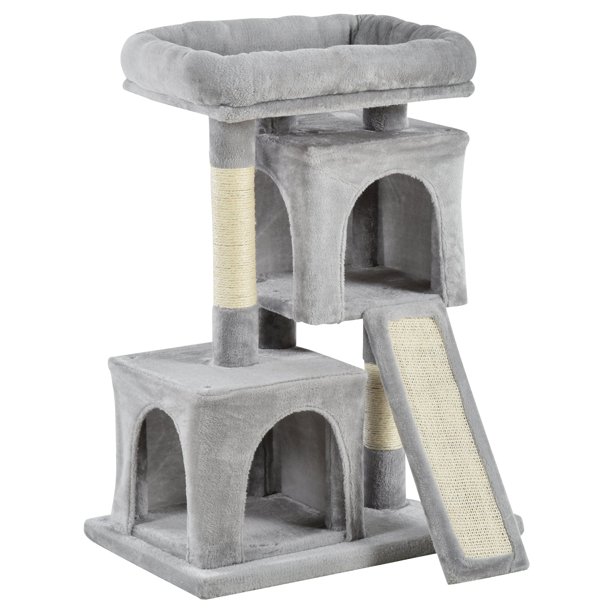 PawHut Cat Tree for Indoor Cats 83cm Cat Scratching Post Scratch Board Kitten Tower Climbing Frame Grey 