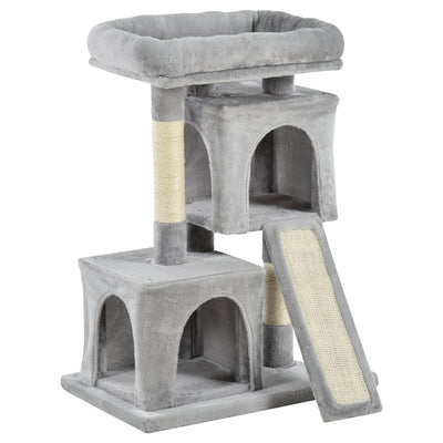 PawHut Cat Tree for Indoor Cats 83cm Cat Scratching Post Scratch Board Kitten Tower Climbing Frame Grey 