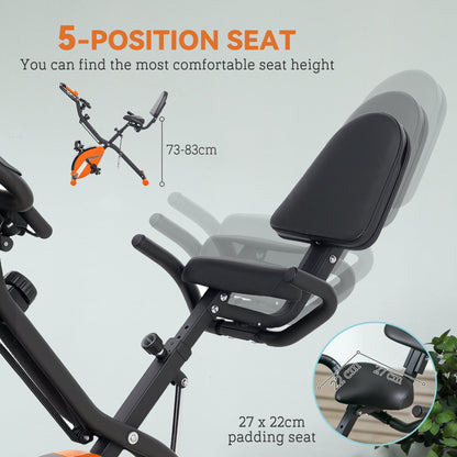 SPORTNOW 5-In-1 Folding Exercise Bike with Arm Workout Bands, Quiet 8-Level Magnetic Resistance Foldable Exercise Bike with LCD, Tablet Holder, Hand Pulse Sensor for Home Use Indoor Cycling, Orange 