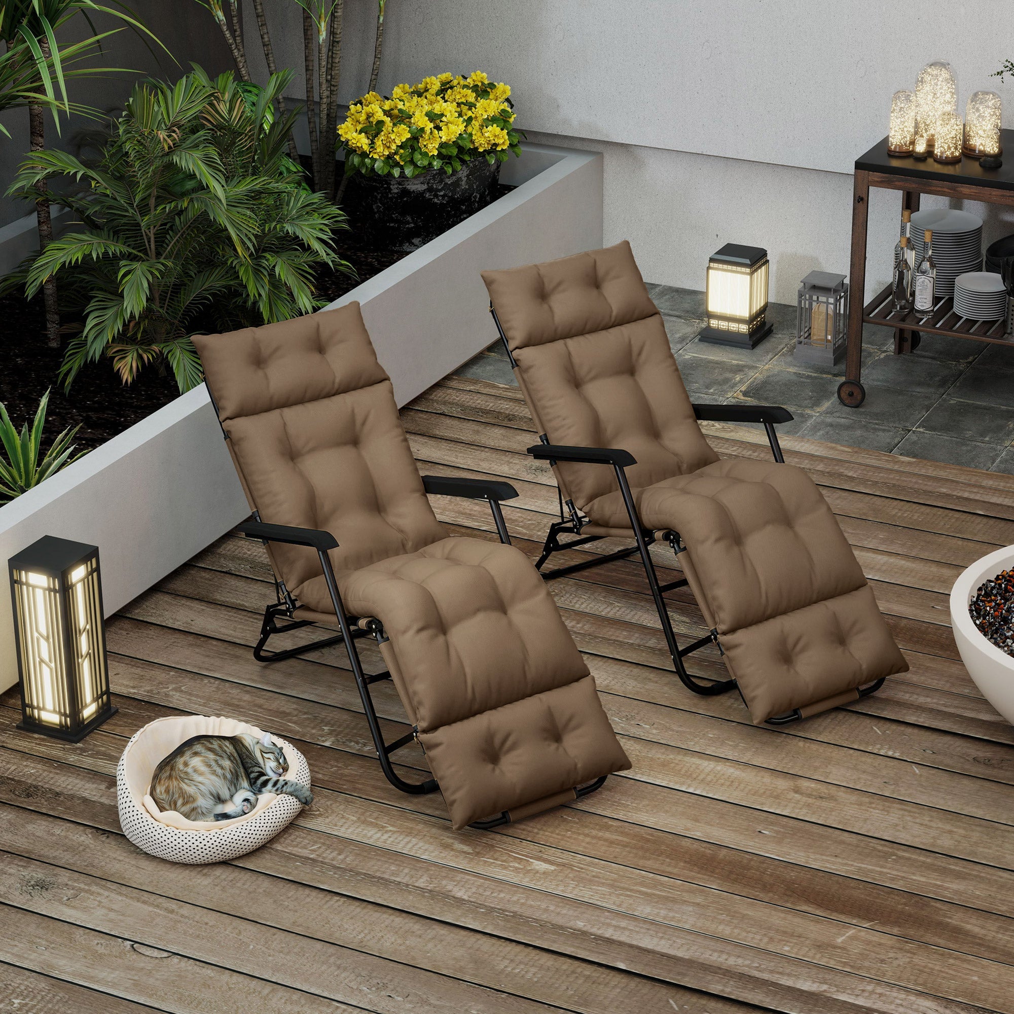Outsunny Set of Two 190 x 56cm Sun Lounger Cushions - Khaki 