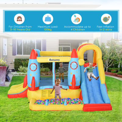 Outsunny Bounce Castle Inflatable Trampoline Slide Pool Rocket Design 3.4 x 2.8 x 1.85m 