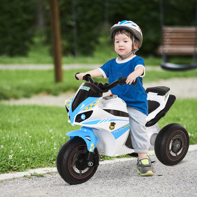 HOMCOM Kids Ride-On Police Bike 3-Wheel Vehicle w/ Music Lights Safe Seat Handlebars Toddler NO POWER Child Learning Fun Development 18-36 Months Blue 