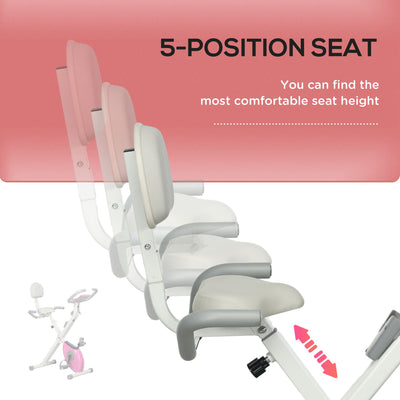 HOMCOM Folding Exercise Bike, with Adjustable Magnetic Resistance, Seat Height - White and Pink 