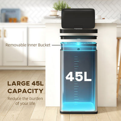 HOMCOM 45L Stainless Steel Sensor Bin - Silver Tone 