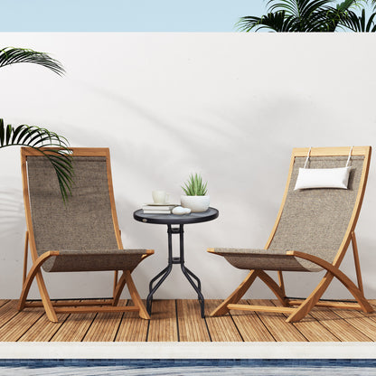 Outsunny Bistro Coffee Table Outdoor Tempered Glass Top Table Garden Round Dining Table - 60cm Diameter 