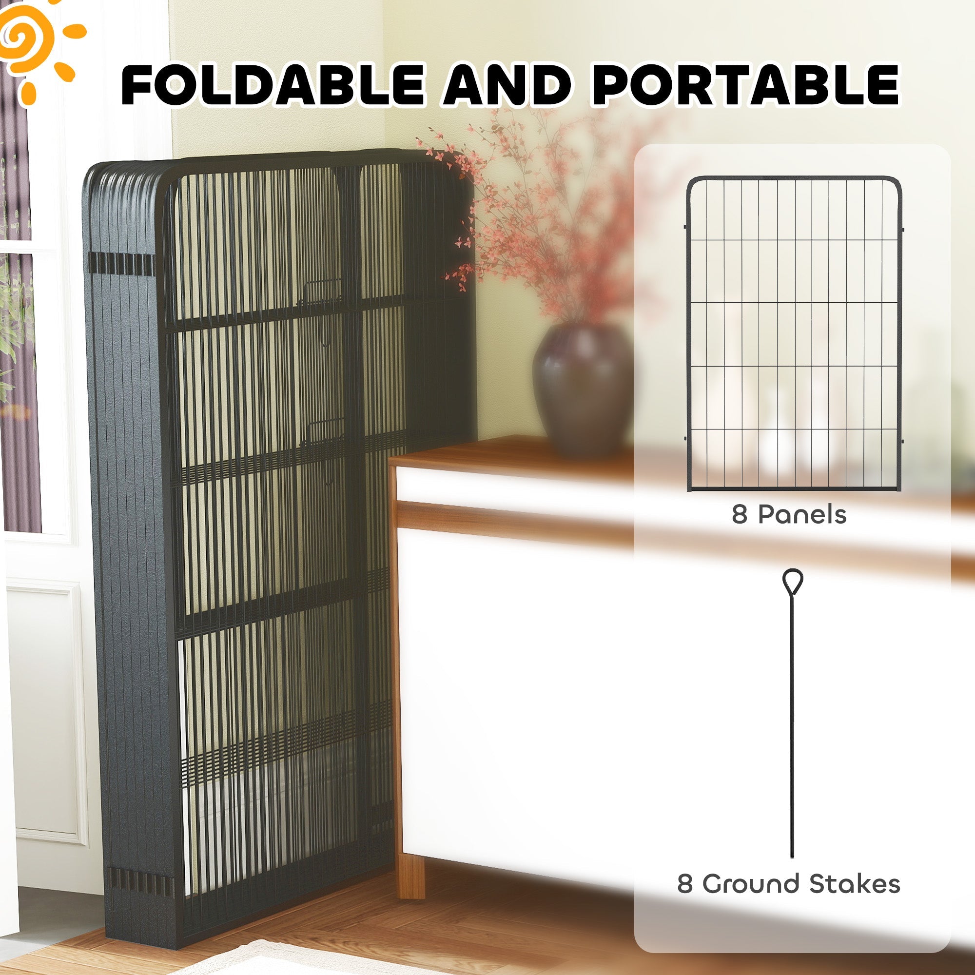 PawHut 8 Panels Heavy Duty Dog Playpen with Door Indoor Outdoor, for Large Dogs, 100cm High 