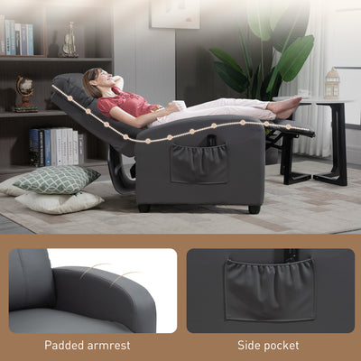 HOMCOM Recliner Armchair, Massage Faux Leather Push Back Reclining Chair with Adjustable Leg Rest, Side Pocket, for Home Living Room Theatre, Grey 