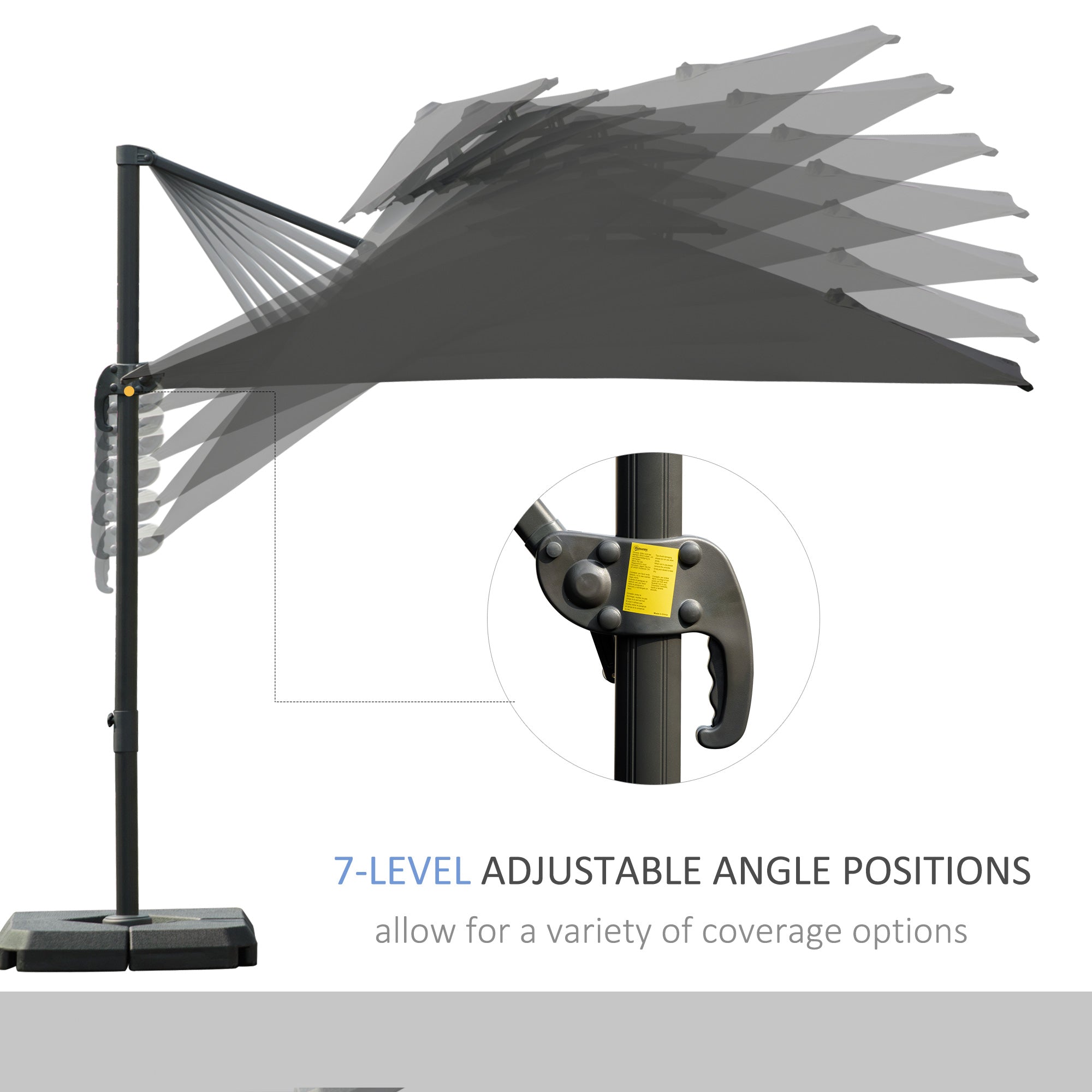 Outsunny Cantilever Parasol 360 Degree Rotation Angle Adjustment Outdoor Market Garden Umbrella - Dark Grey 