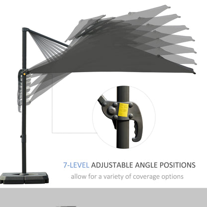 Outsunny Cantilever Parasol 360 Degree Rotation Angle Adjustment Outdoor Market Garden Umbrella - Dark Grey 