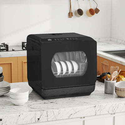 HOMCOM Table Top Dishwasher with Built-in 6L Water Tank, Mini Countertop Dishwasher with 6 Programs, 4 Place Settings, Black 