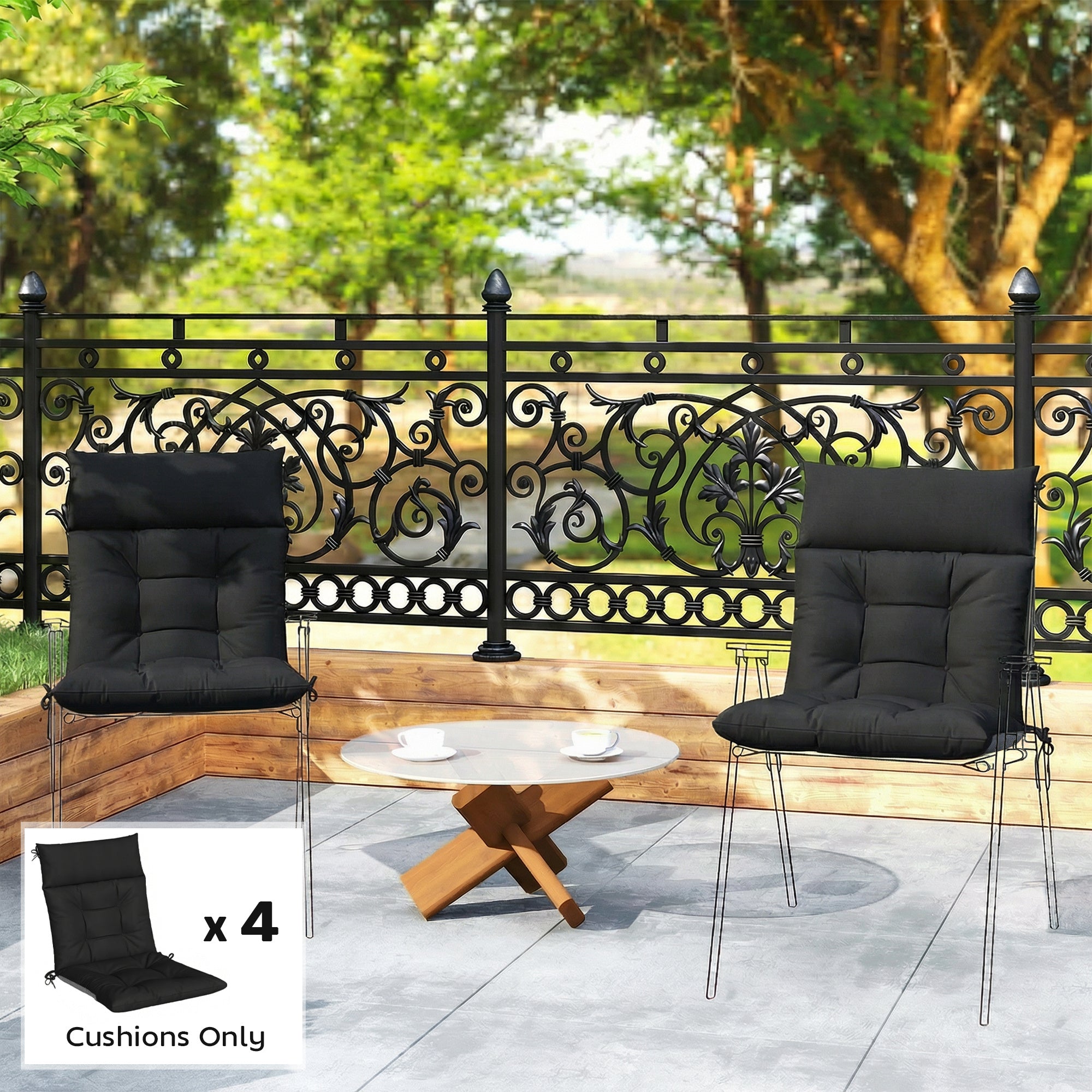 Outsunny Patio Chair Cushions Set of 4, Waterproof Non-Slip Lounge Chair Cushions, 112x53cm, Black 