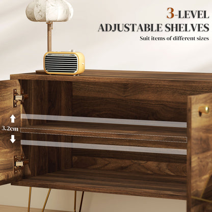 HOMCOM TV Stand Cabinet for up to 60 Inch TV, Modern 130cm TV Unit with Adjustable Shelves and Hairpin Legs, Double Door TV Cabinet for Living Room, Bedroom, Brown 