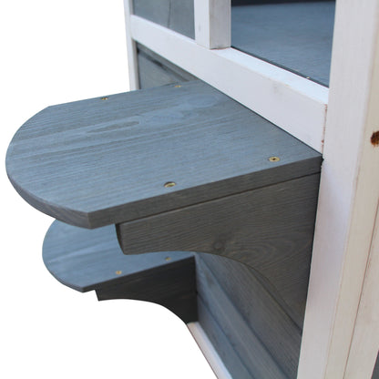 PawHut Wooden Cat House 2-Floor Outdoor Kitten Shelter with Window Grey 