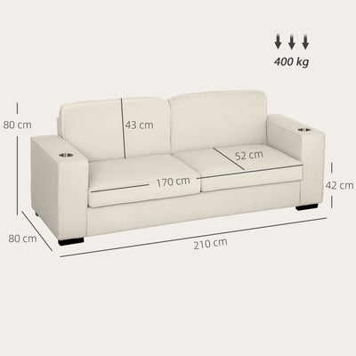 HOMCOM Three-Seater Corduroy Sofa - Cream White 